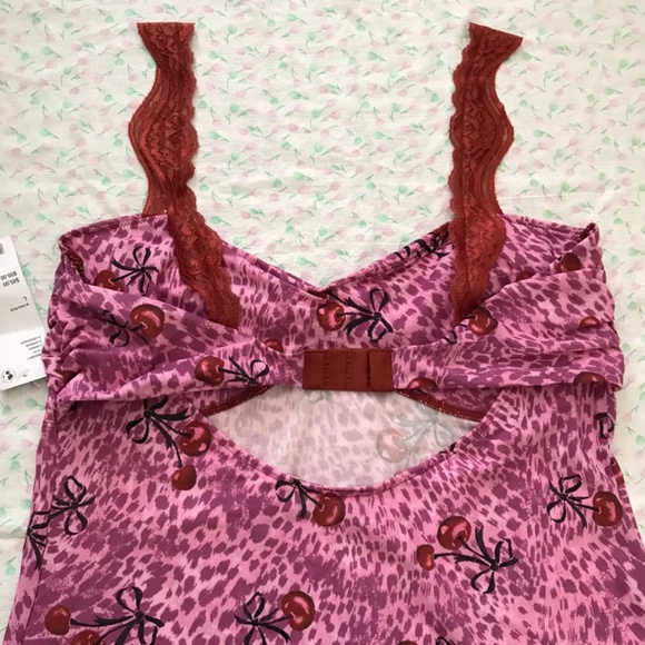 NWT Out From Under Mon Amor Lace Strap Mesh Slip Dress L Blush Pink Red Cherry - Picture 5 of 13